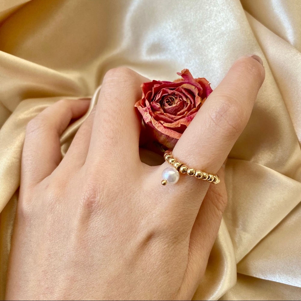 Faux Pearl Golden Buds Ring - Picture 3 of 4